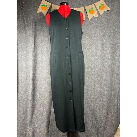 Talbot's Black Sleeveless Faux Suede Button Up Long Dress Lined Pockets Size 16 - Picture 1 of 6